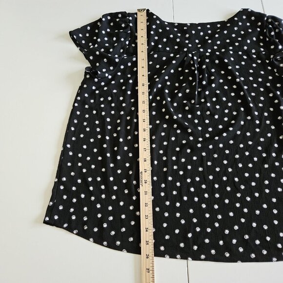 ELLE Top Women XL Black White Polka Dot Pull On Semi Sheer Flowy Flutter SS Boho - Picture 6 of 13
